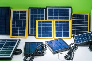 Various small solar panels on display