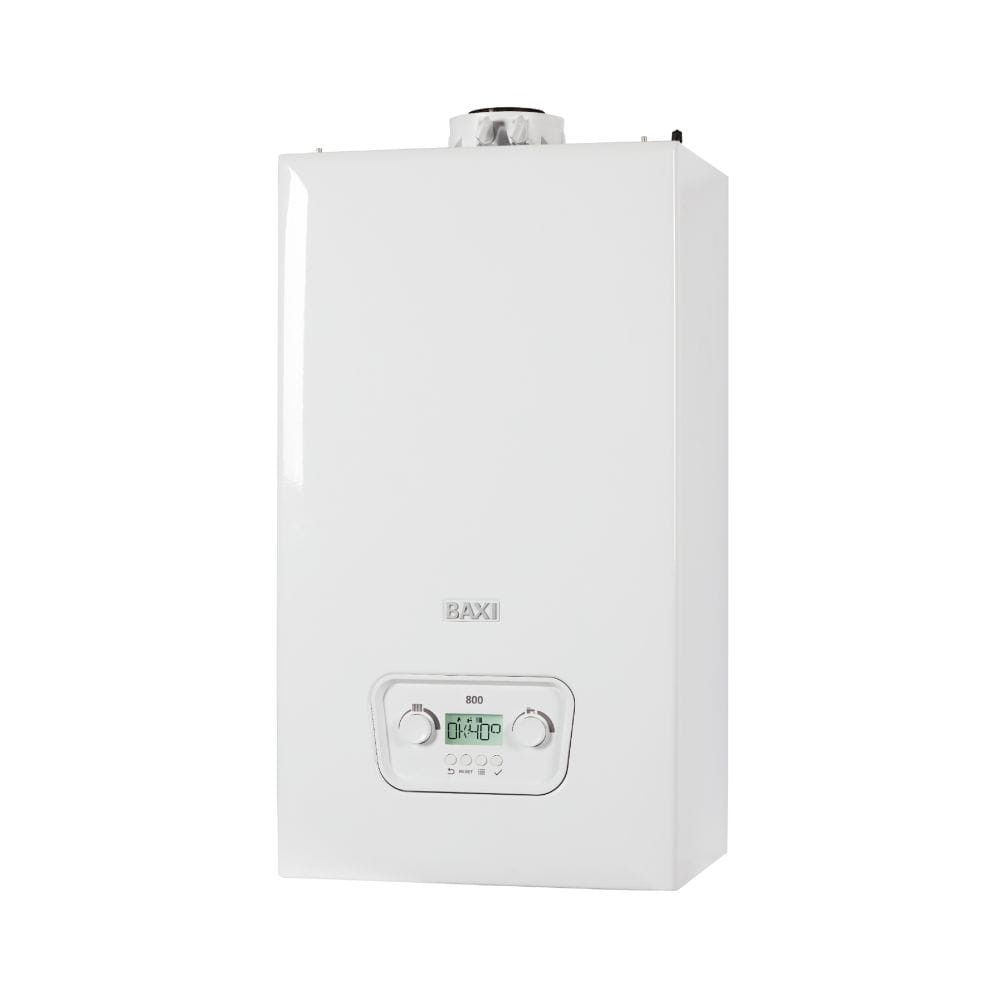 Modern white wall-mounted gas boiler