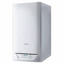 Modern white wall-mounted gas boiler