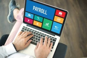 Person using payroll software on laptop computer