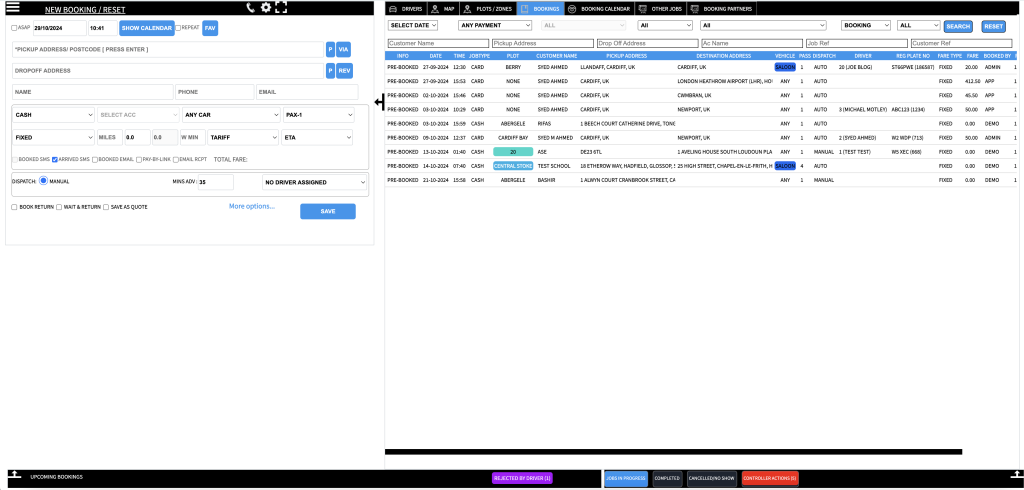 Taxi booking system interface with reservation details