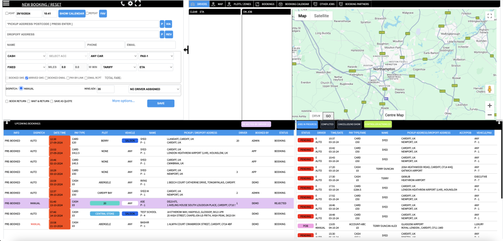 Taxi booking and dispatch management system dashboard