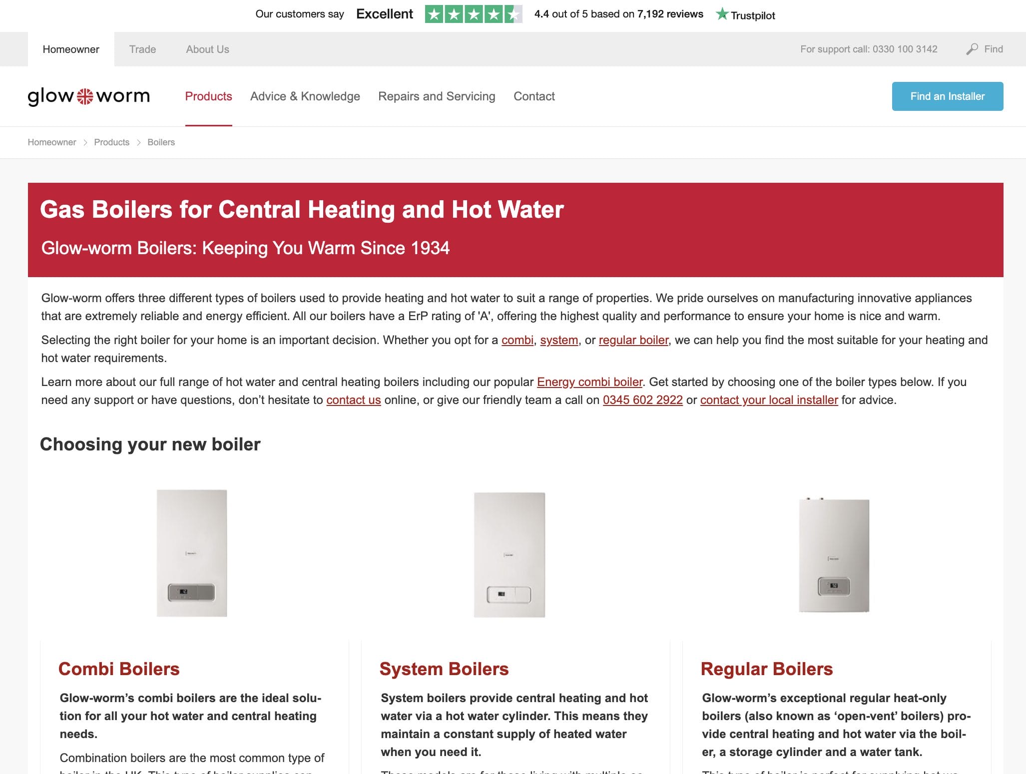 Glow-worm gas boilers for home heating and water