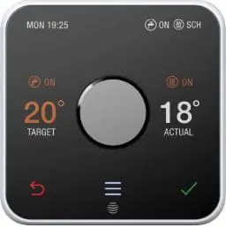 Smart thermostat showing target and actual temperature