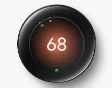 Smart thermostat displaying temperature 68 degrees