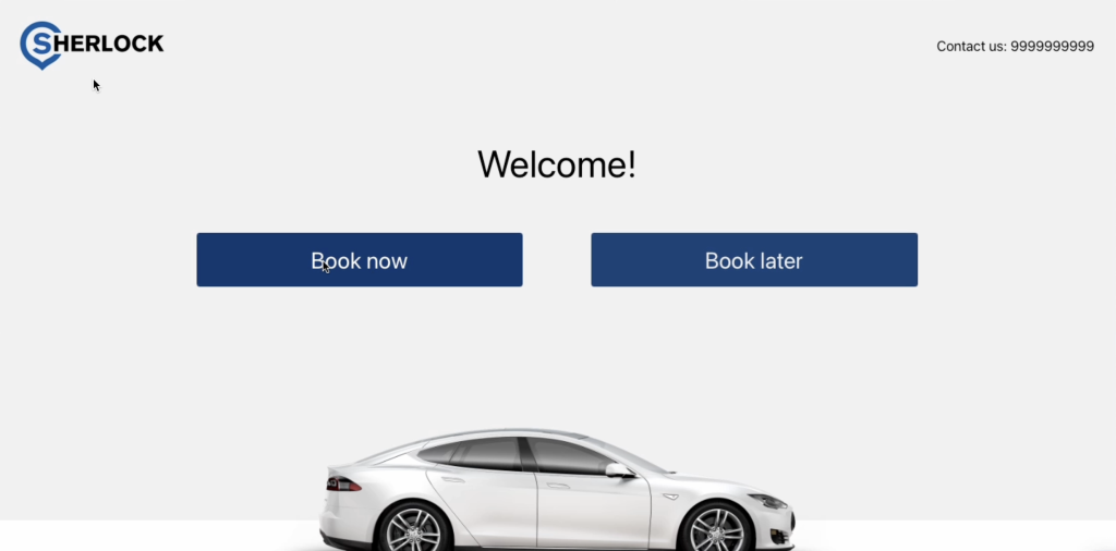 Car booking service welcome page with booking options