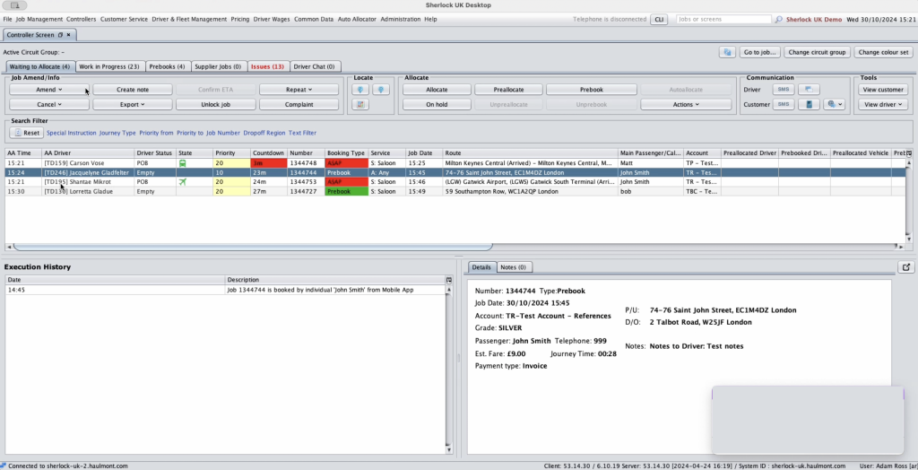 Taxi booking management software dashboard interface screenshot