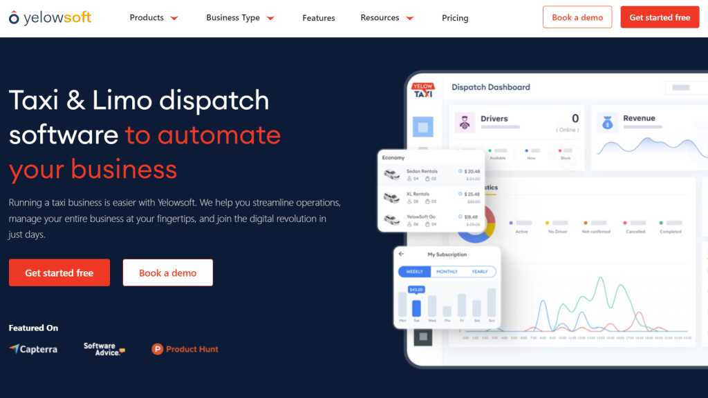 Taxi and limo dispatch software dashboard for businesses
