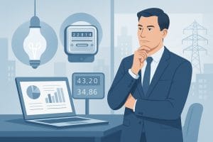 Businessman analysing energy data on laptop