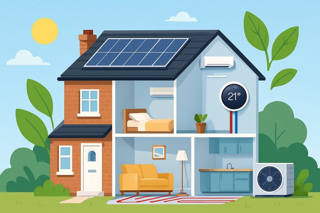 Eco-friendly living room with solar-powered lighting