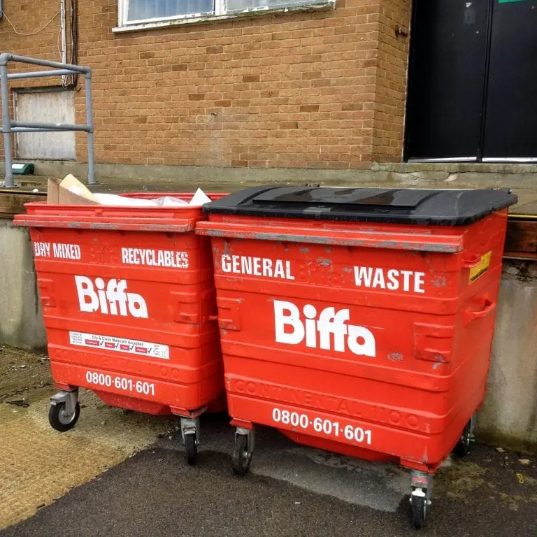 Red Biffa bins for waste and recycling