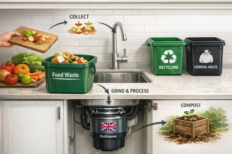 Kitchen food waste recycling and compost process illustration