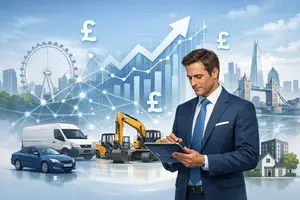 Businessman analysing UK financial growth and economy