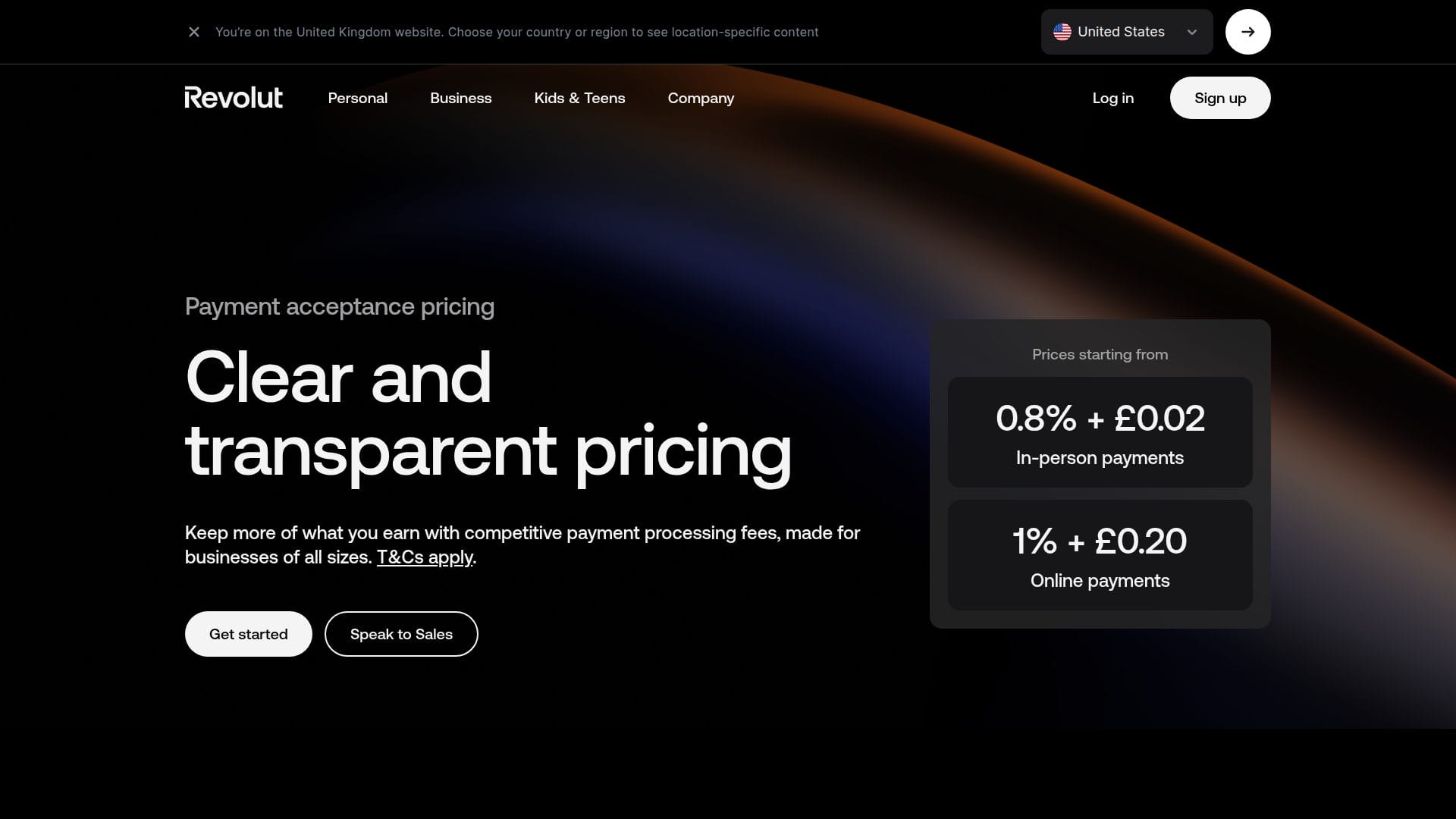 Revolut Business payments page showing card reader and online payment options
