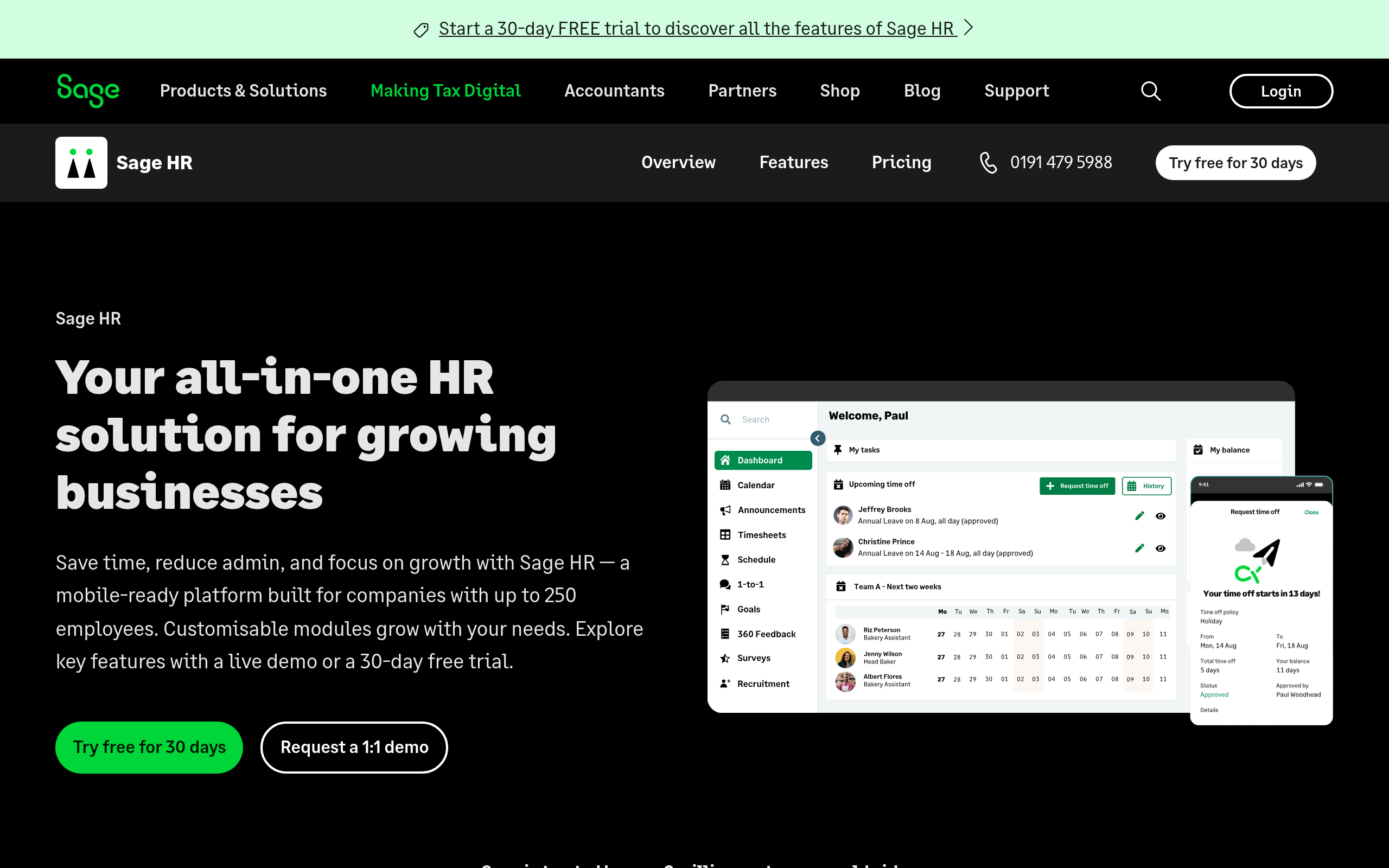 Screenshot of Sage UK Interface
