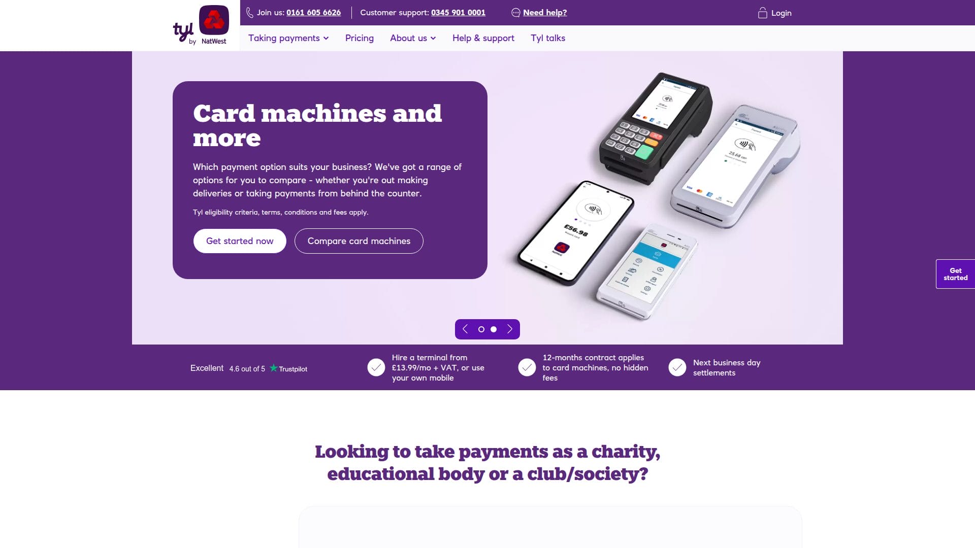 Tyl by NatWest homepage showing card payment solutions backed by NatWest