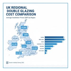 UK regional double glazing cost comparison map