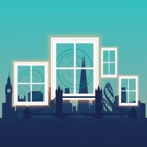 Double glazing windows with London skyline