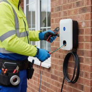 Electrician installing EV charger