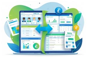 Combined HR and payroll software dashboard with employee records and payslip processing