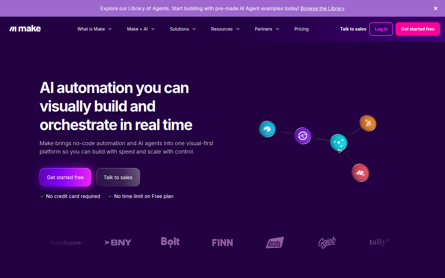 Make visual automation platform homepage with workflow builder interface