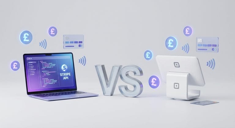 Stripe vs Square card payment comparison illustration