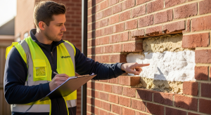 Professional insulation installer inspecting work on UK house
