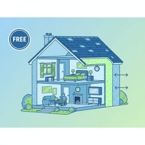 Illustrated cross-section of UK house showing cavity wall insulation