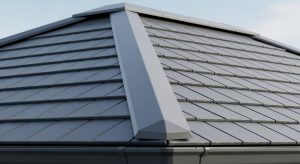 Close-up of slate-effect tiles on a conservatory roof