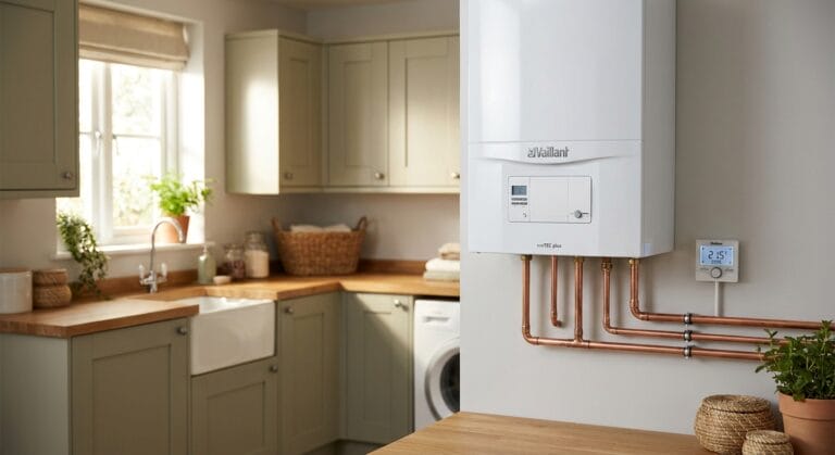 Modern UK home with wall-mounted combi boiler