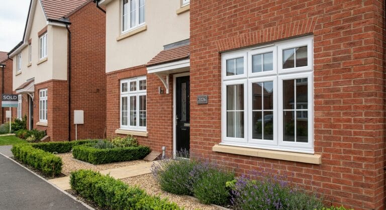 Modern UK home with white uPVC double-glazed windows