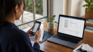 Business user scanning a receipt into expense management software