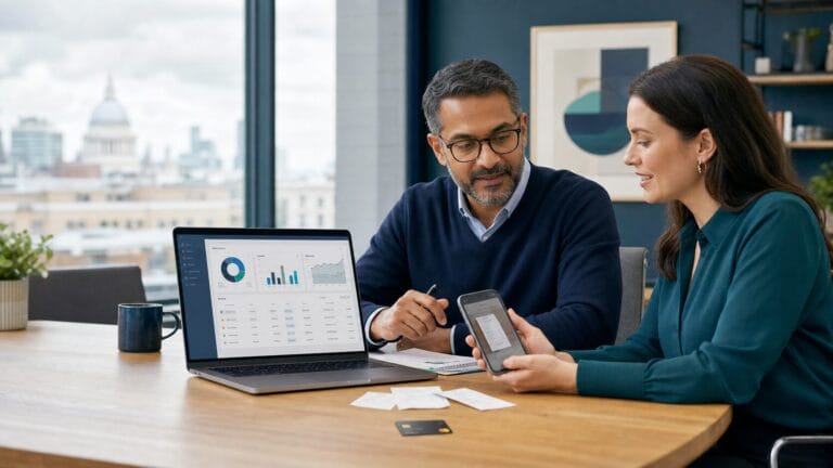 Finance team reviewing business expenses and receipt management software