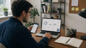 Startup founder organising business expenses with free software