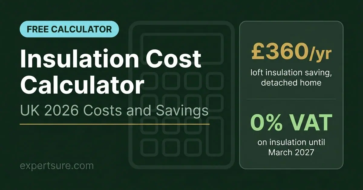 Insulation cost calculator UK showing £360 per year loft insulation saving and 0% VAT until March 2027