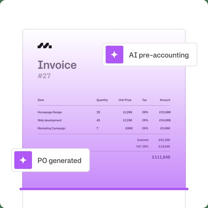 Moss AI pre-accounting processing a UK invoice