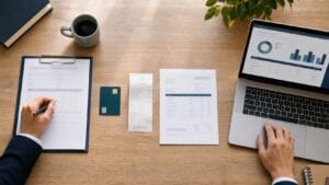 Business spending workflow with card receipts invoices and dashboard