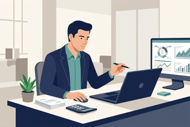 Accountant reviewing business finances at a desk