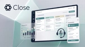 Close logo with a stylised sales CRM dashboard and calling headset