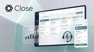 Close logo with a stylised sales CRM dashboard and calling headset