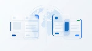 Abstract side-by-side comparison of two employment structures over a faint globe