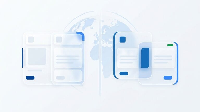 Abstract side-by-side comparison of two employment structures over a faint globe