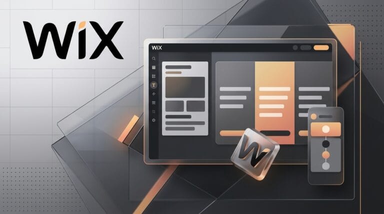 Wix pricing UK guide cover with Wix logo and website builder dashboard