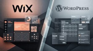 Wix vs WordPress comparison cover with both official logos