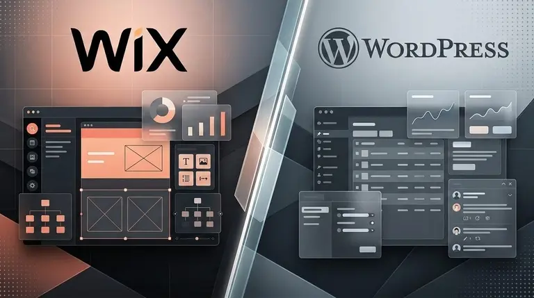 Wix vs WordPress comparison cover with both official logos