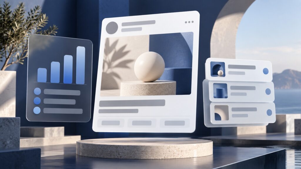 Abstract social advertising cards and a campaign budget panel