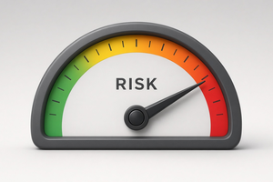 Gauge showing merchant account risk level from low to high